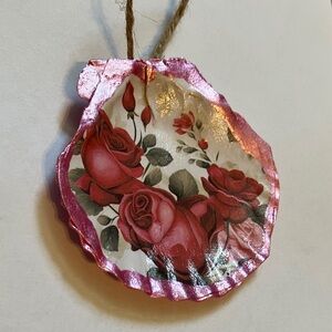 Handcrafted Shell Decoupage Ornament Valentines Rose